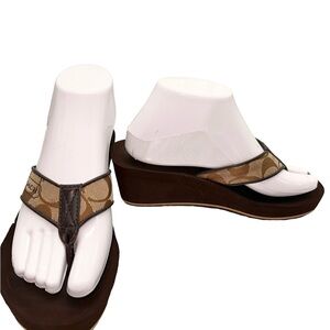 Coach Jaicee Wedge Flip Flop Sandal, Brown/Beige, Sz 7